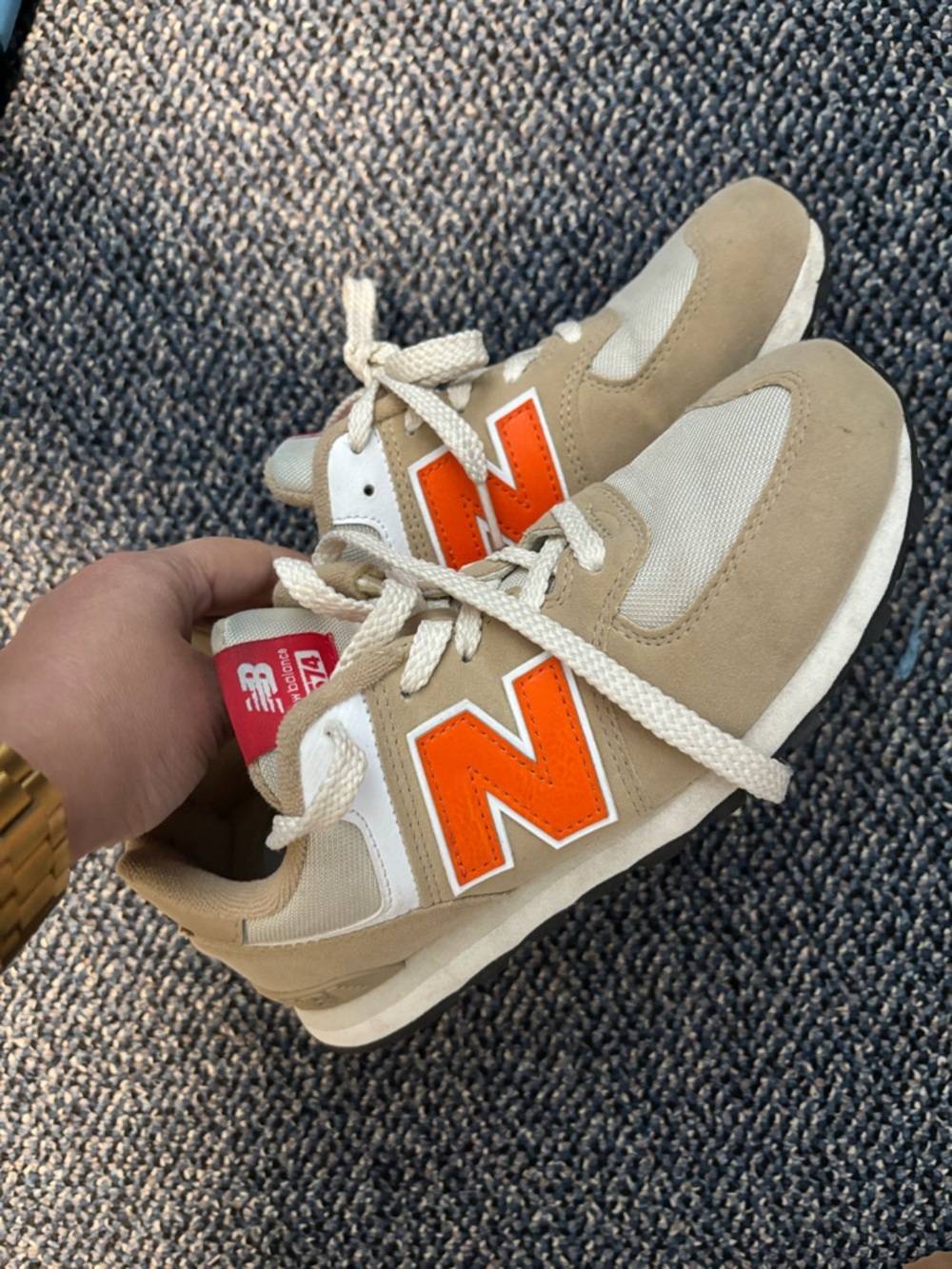 New Balance Kids Beige and Orange N Logo Sneakers